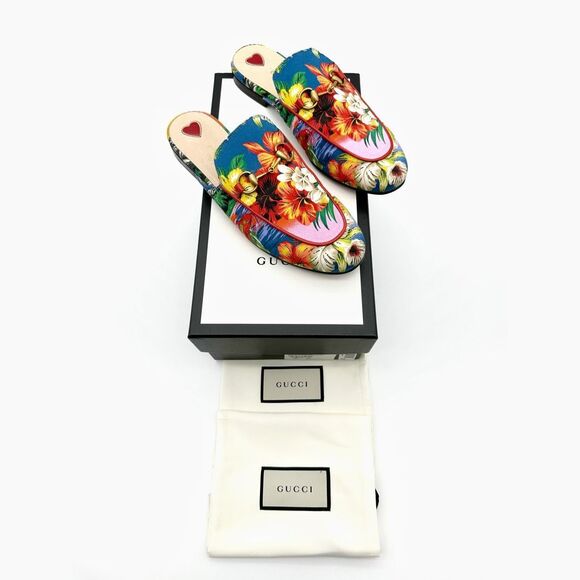 GUCCI Princetown Hawaiian Floral Mule Size 36.5 Horsebit Slip On Loafer - Picture 3 of 15